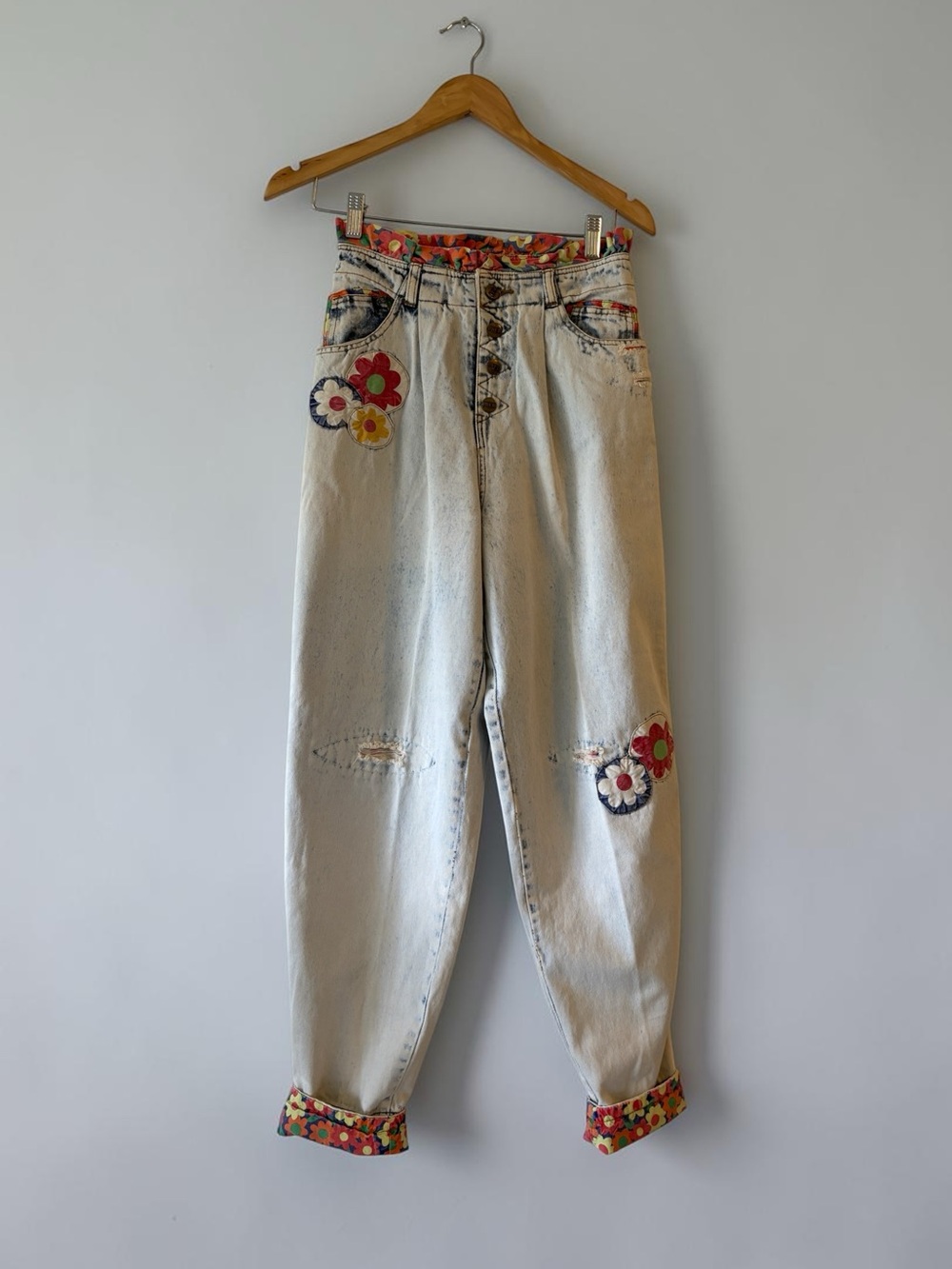 VintageGet That Used By Elie High-Waist Floral Patchwork Acid Wash Jeans Sz 14